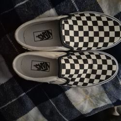 Women's Black And White Checkered Vans Size 7 Shoes 