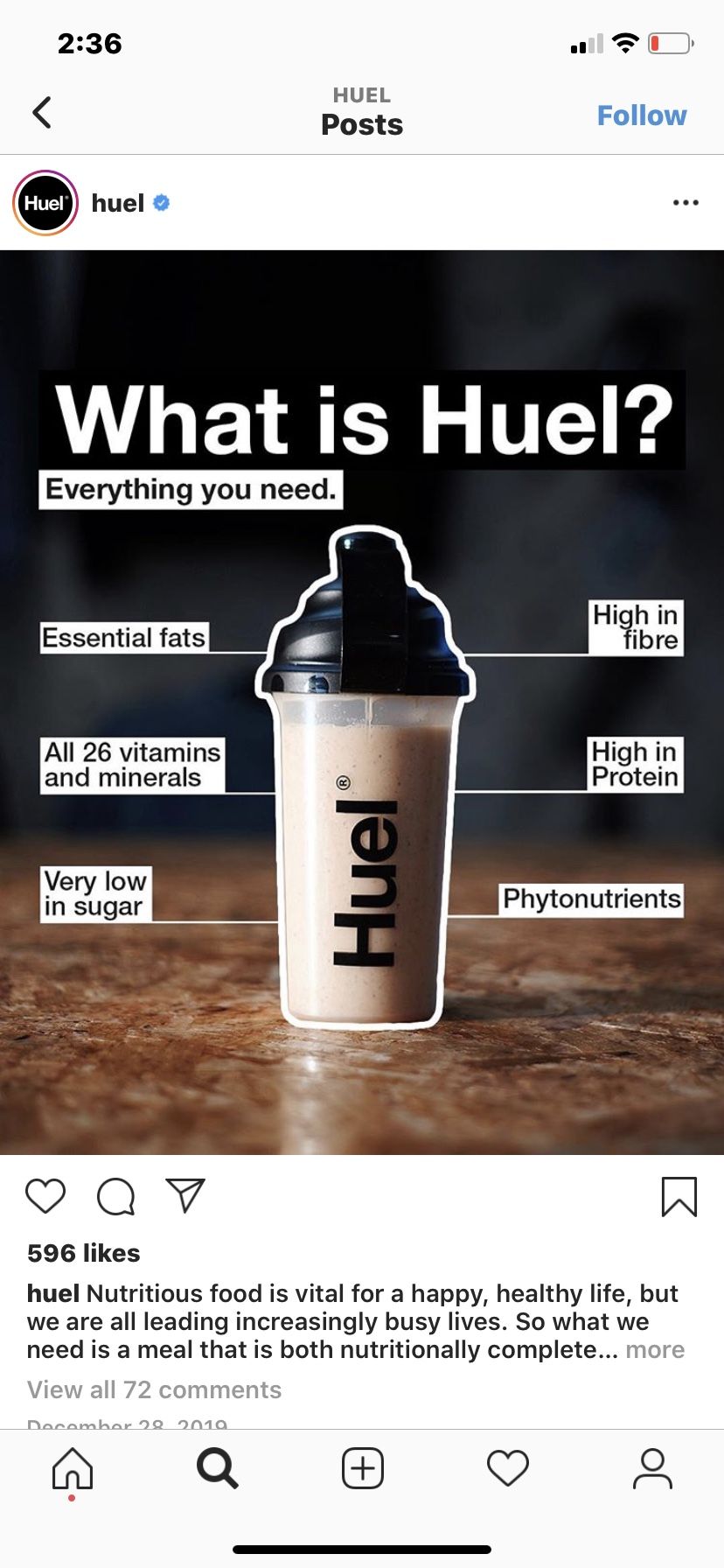Huel Chocolate Flavor $20 per bag