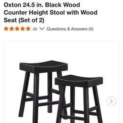 Oxton 24.5 in. Black Wood Counter Height Stool with Wood Seat (Set of 2)