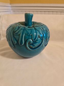 Teal Blue Ceramic Sculpture with Embossed Leaves, HomeGoods 8.5" x 8.5"