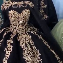 Black And Gold Quinceañera Dress  With Cape Used Once 