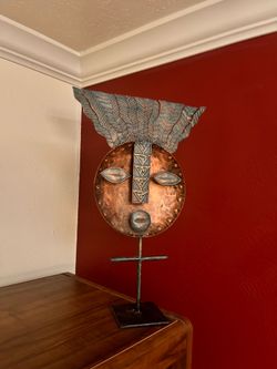 Decorative Copper Metal Tribal Mask Sculpture