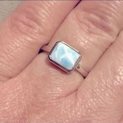 Natural Larimar Silver Ring 925 Sz 7