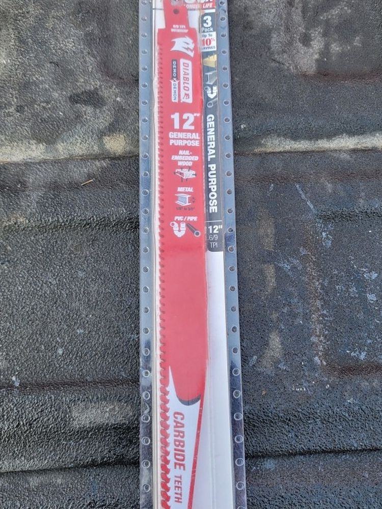 Diablo 12" General Purpose Carbide Tip Reciprocating Saw Blades (3) Pack Factory Sealed