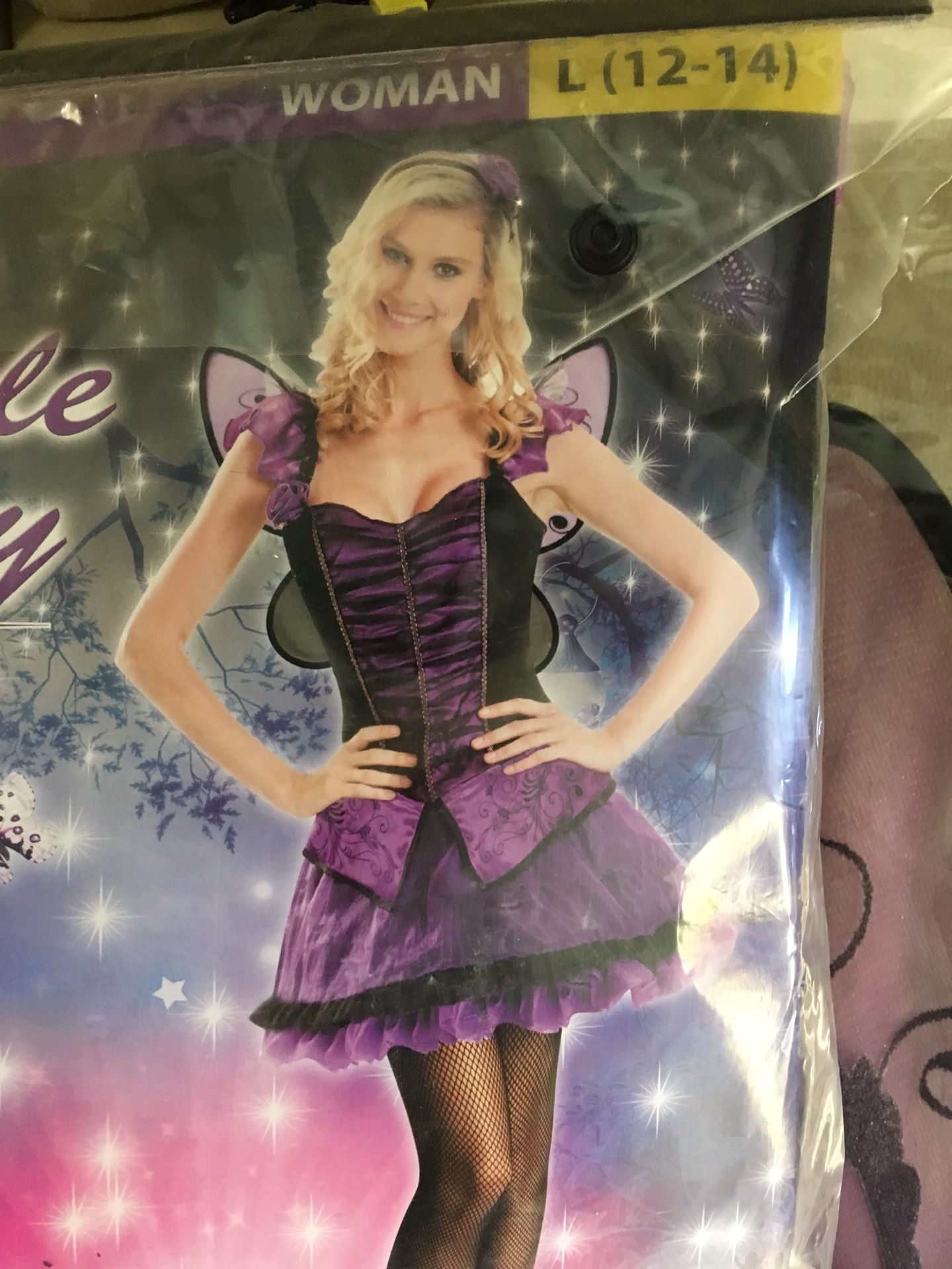 Women’s large (12/14) purple fairy costume includes dress, headbands, wings