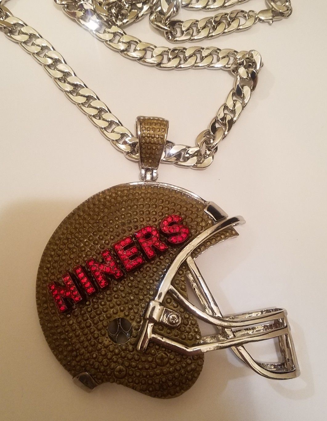 Custom San Francisco 49ers BIG Helmet Pendant w/Cuban Chain