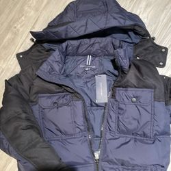 NWT TOMMY HILFIGER MEN’S DOWN & FEATHER PUFFER JACKET COAT W/HOOD SZ M