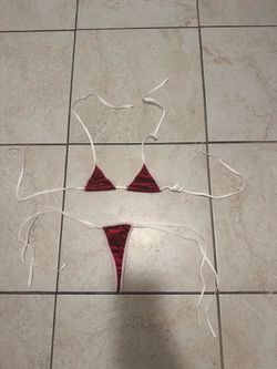 Red Marble Print String Bikini Set