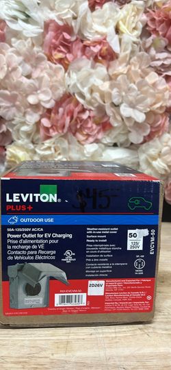 Leviton 50-Amp Outdoor EV Charging Outlet with Metal Weather-Resistant Cover, Surface Mount