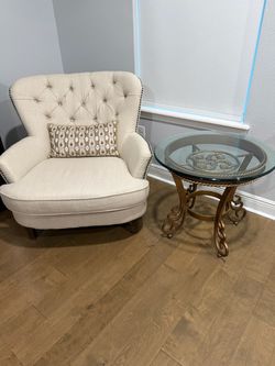 Pottery Barn “Cardiff” tufted armchair