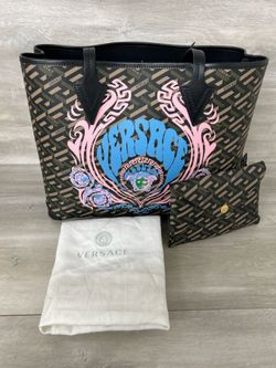 Versace La Greca Medusa Music Shopper Tote Black Khaki Multicolor (PO1024052)