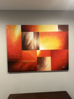 Large Geometric Abstract Art Signed Picture Painting 