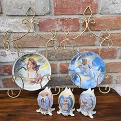 Porcelain  Heavenly Messengers Porcelain Music 3  Boxes  By Sandra Kuck & Plates  Lot Of 7