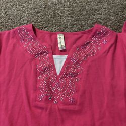 decorative originals long sleeve shirt pink rhinestones