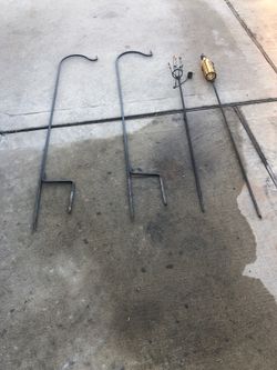 Rod iron hanging hooks for backyard with torch holders