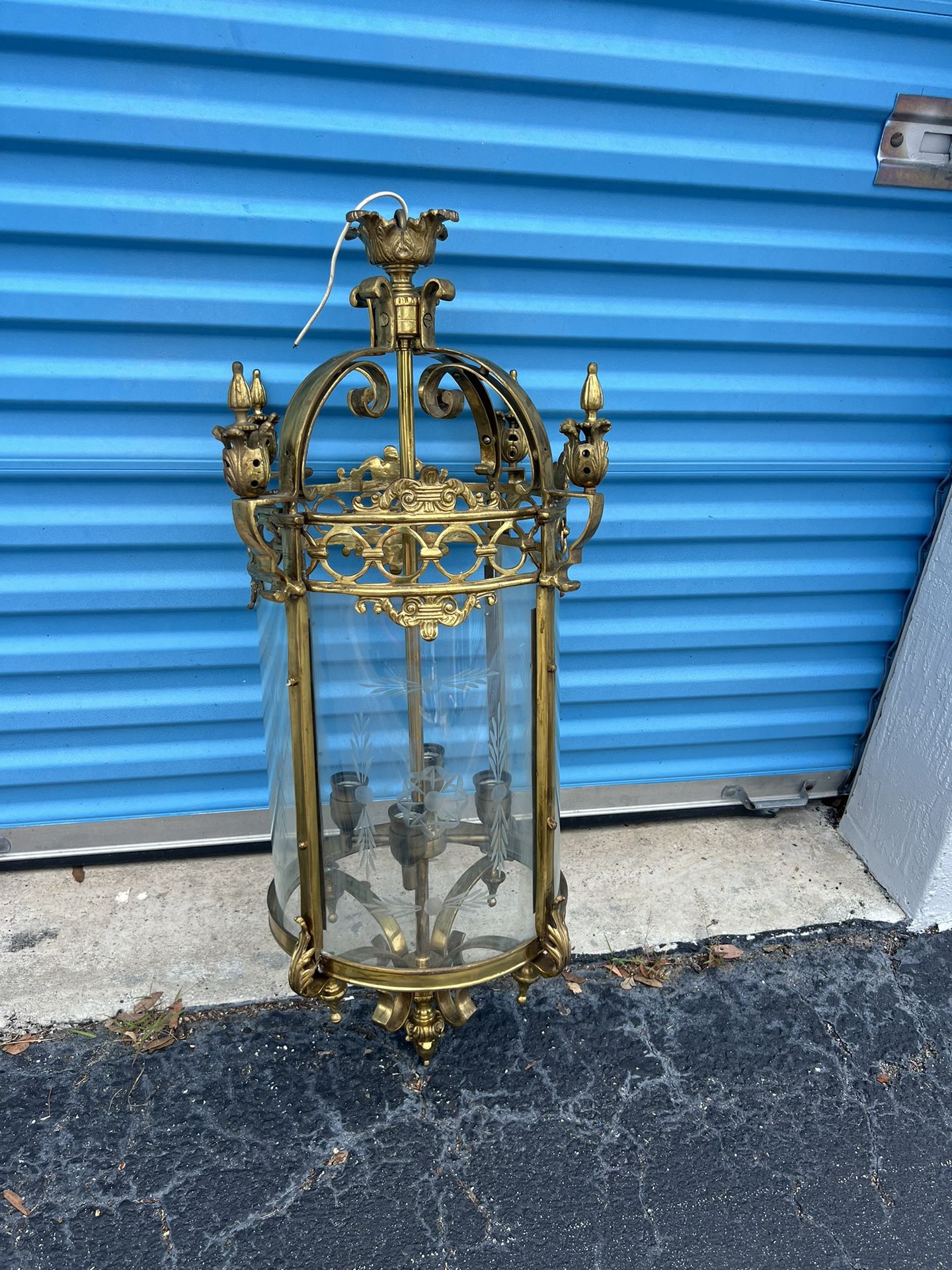 Antique Vintage Art Nouveau Brass Gold Gilded Louis XVI Style Lantern! Missing one glass Pane. 37x19x19in