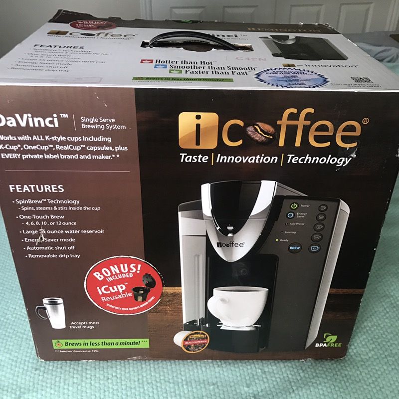 New iCoffee Davinci 1-Cup Single Serve K-Cup Coffee Brewer w/ Spin Brew - RSS300