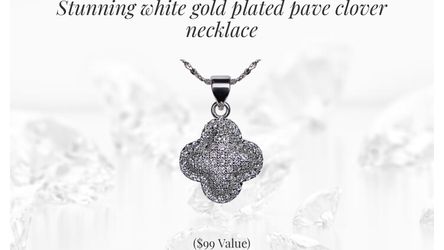 white gold plated pave clover necklace
