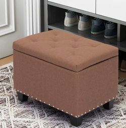 Microfiber Storage Ottoman with Wooden Legs, Tufted Upholstered Ottoman Couch Bench Chair Footrest Footstool for Living Room Bedroom, Brown