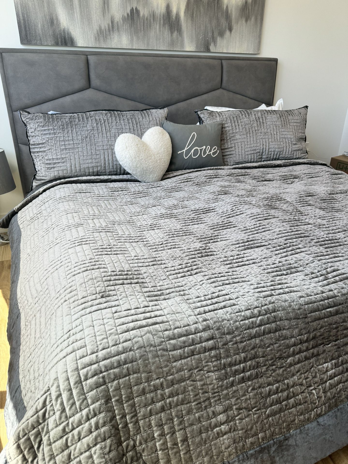 Gray Suede King Size Bed