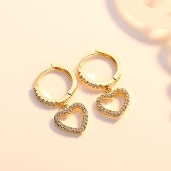 18k Gold Plated Full Rhinestone Circle Heart Clip on Huggie Hoop Earrings