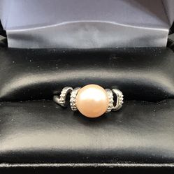 925 Sterling Silver Fresh Water Peach Pearl Ladies Ring Size 6.5
