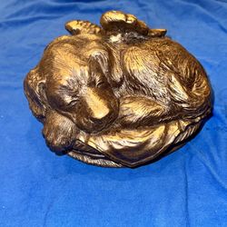  Solid Bronze-Finish Angel Dog Pet Cremation Urn