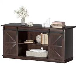 58 in. Espresso Composite TV Stand Living Room Hub Fits TVs up to 65 in. with Sliding Barn Door and Adjustable Cabinets brand new in box $150 G22 （3）