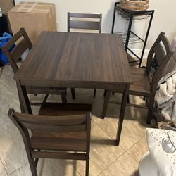 Brown Wood Dining Table With 4 Chairs