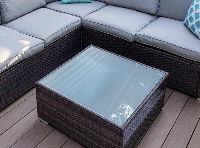 Brand-New Outdoor Wicker Coffee Table w/ Glass Top