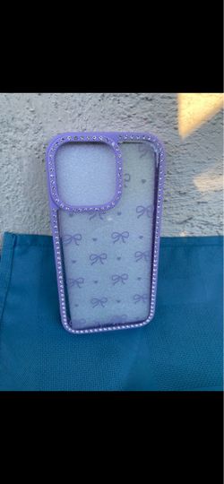 Purple Rhinestone Bow Print Phone Case