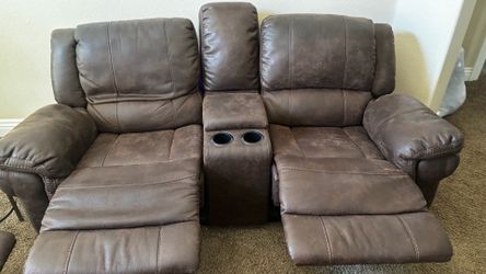 Brown Reclining Sofa & Loveseat Set w/ Cup Holders