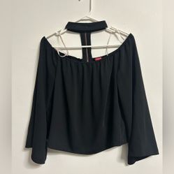 Guess Jet Black Wode Sleeve Choker Blouse
