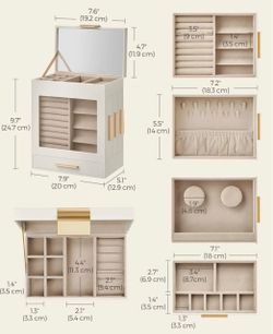 SONGMICS Jewelry Box with Glass Window 5-Layer Organizer w/ 3 Side Drawers - Cloud White