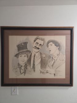 Very Rare Hand Drawn Portrait Of the "Marx Brothers"  Signed & # by Lanse