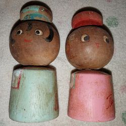 Pair of vintage wooden boy and girl sailor Salt& Pepper Shakers