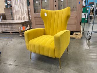 Canary Yellow Modern Channel Tufted Wingback Chair
