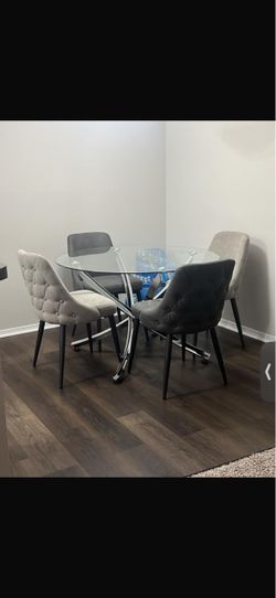 Round Glass Dining Table with 4 Chairs