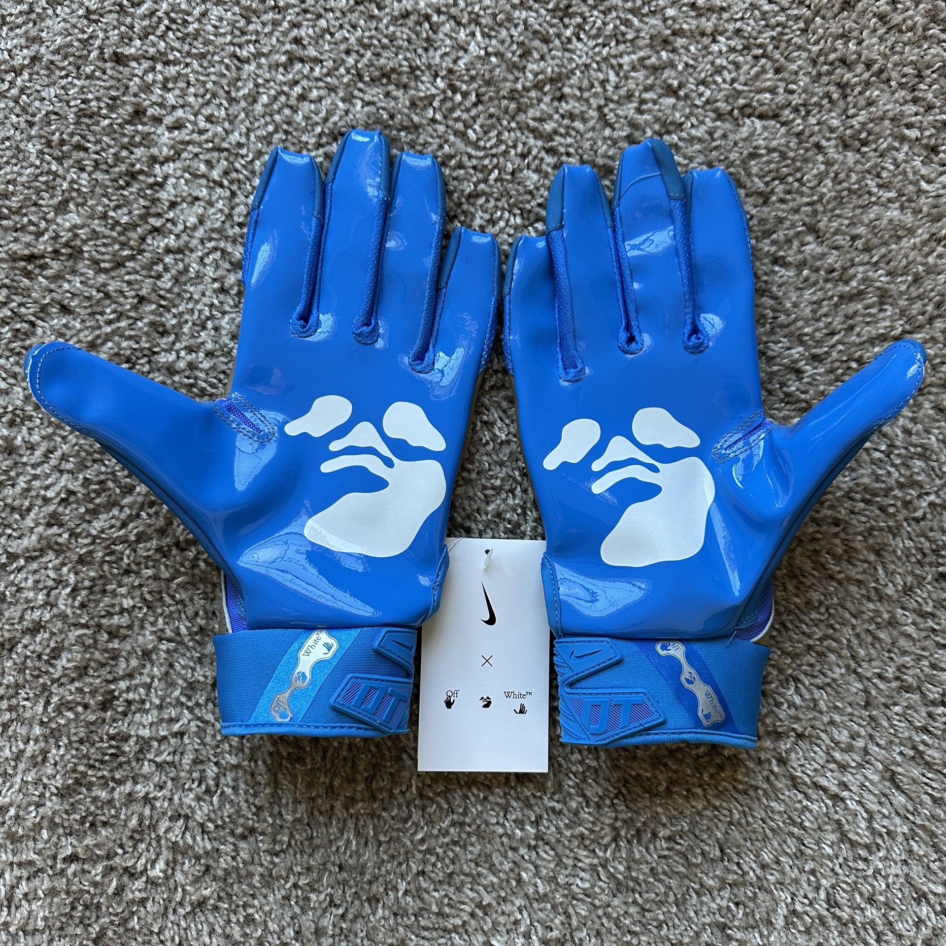 NIKE OFF WHITE D TACK 6.0 MENS PADDED FOOTBALL GLOVES SIZE LARGE BLUE KHAKI NEW