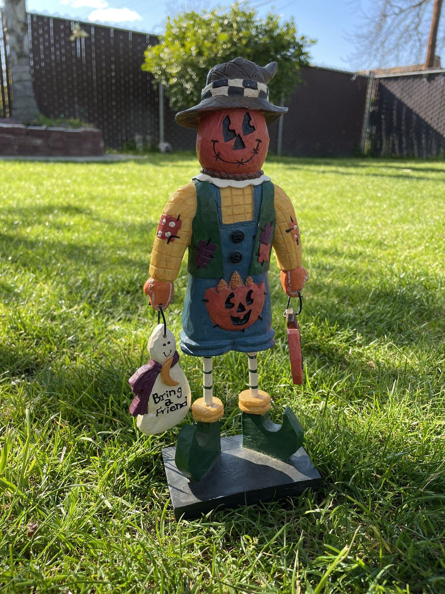 Vintage Halloween Pumpkin Ghost Scarecrow Figurine Resin