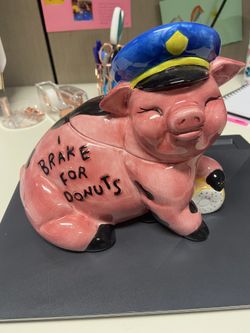 Rare I Brake For Donuts Pig Cookie Jar