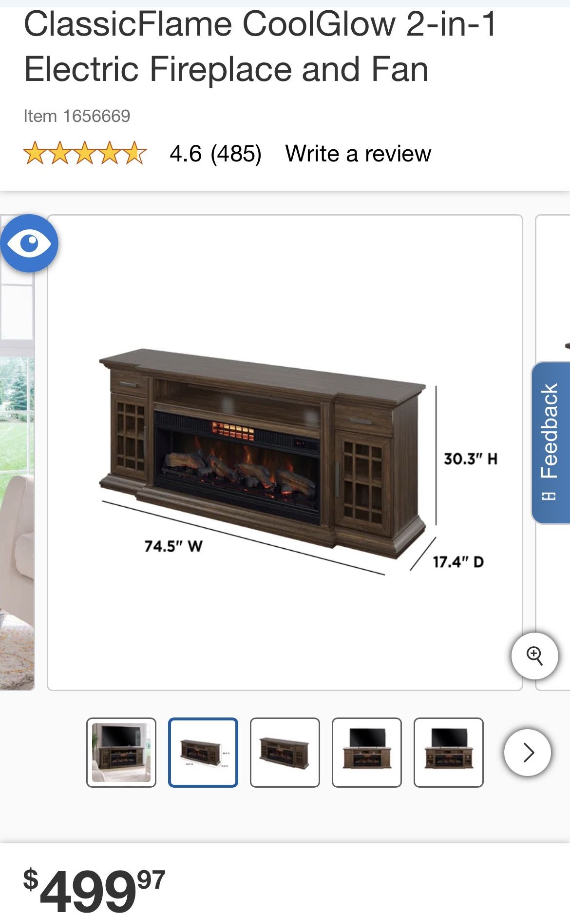 Tresanti Everett TV Console with ClassicFlame CoolGlow 2-in-1 Electric Fireplace and Fan