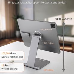 Upgrade] KU XIU Magnetic Wireless Charging Stand for iPad Pro/Air 11 M2, Foldable Aluminum Alloy Tablet Holder Mount for Desk, Adjustable Tablet Stand