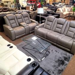 The Man Den Power Reclining Living Room Set Sofa And Loveseat | Real Leather Power Reclining Living Room Set 
