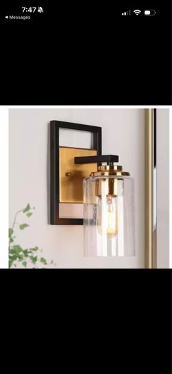 Zevni 1-Light Brass Gold Modern Indoor Wall Sconce, Black with Seeded Glass
