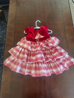 Girls Red Plaid Tiered Holiday Dress