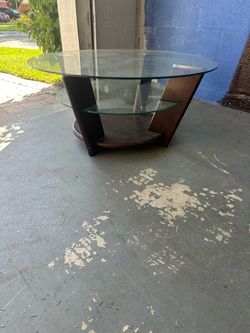 Round Glass Top Coffee Table with  tv stand