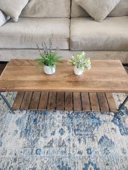 Wood and Metal Coffee Table with Shelf