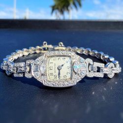 Art Deco Vintage Hamilton Platinum & 14k white gold 1.25CTW Natural Diamond Ladies Cocktail Watch