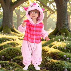 Kids Disney Inspired Piglet Plush  Hooded Onesie Costume